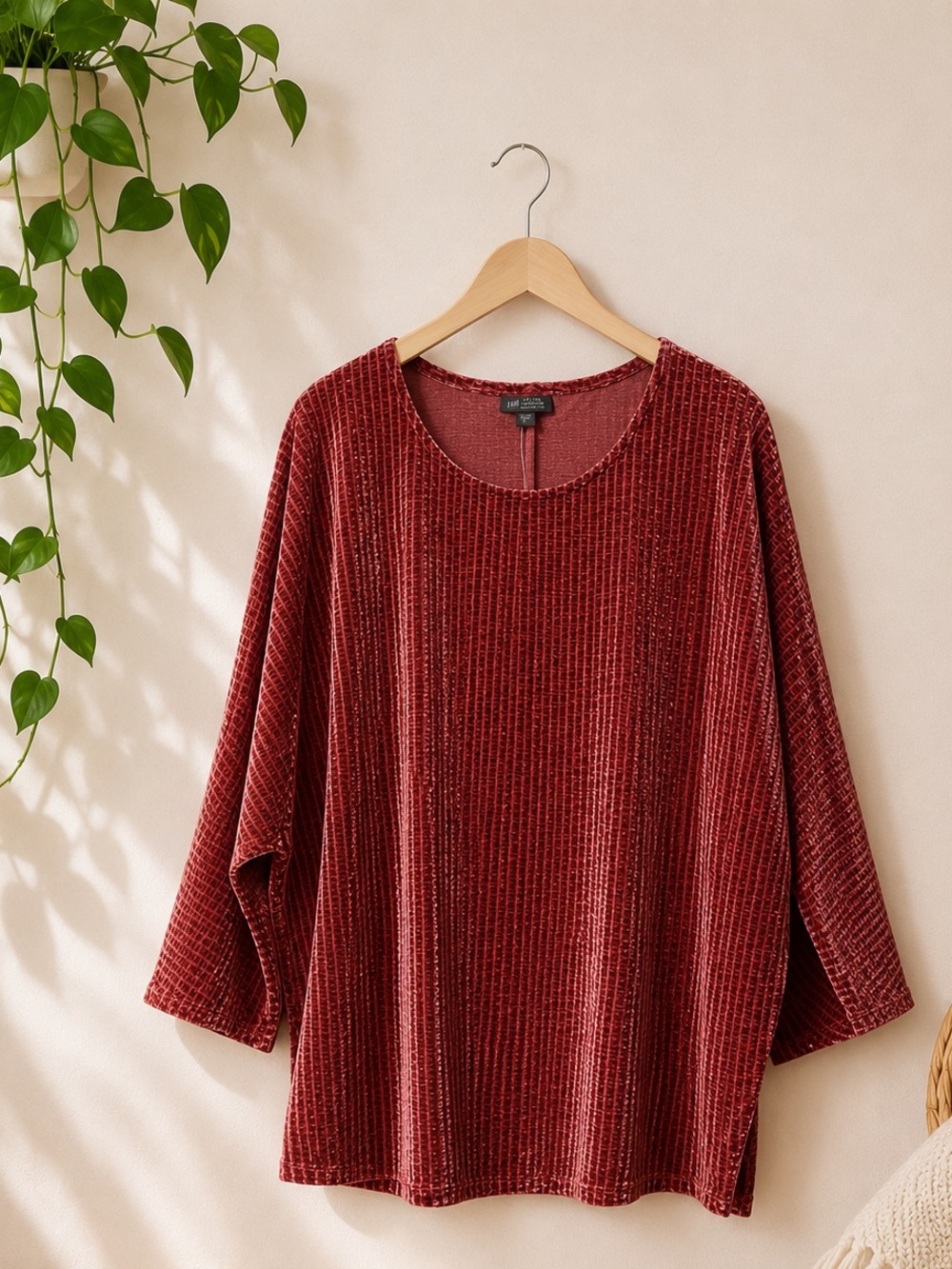 J. Jill Wearever Crushed-Velvet Wedge Top Size L
